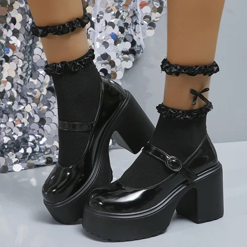 Chunky Platform Mary Jane Shoes High Heels Pumps New Sweet Thick Heel Party Shoe - Bild 5 von 19