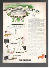 Air France Airlines Advertising Original 1974 Charles de Gaulle Airport Paris K9