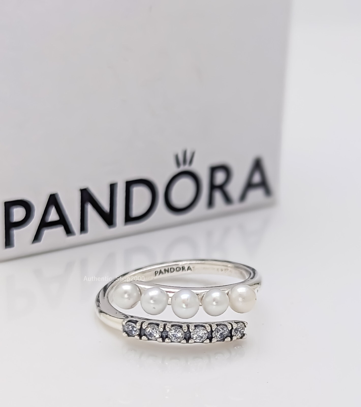 NEW 100% Authentic PANDORA Brand 925 White Pearls & Pavé Open Ring ...