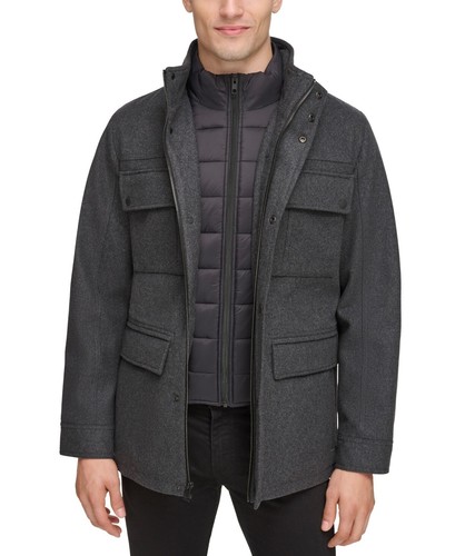 GUESS Men's Water-Repellent Wool Blend Zip-Out Jacket , Charcoal, L - Picture 5 of 5