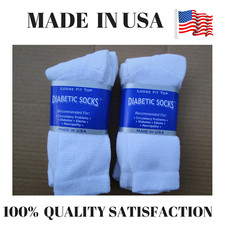 Creswell Top Quality 6 Pairs Made In USA Diabetic Socks White Crew 13-15 Size