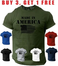 Made in America T Shirt USA Flag Distressed Military Patriotic Tee