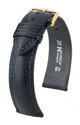 Hirsch Camelgrain 18 mm black Pro Skin watch strap, length M