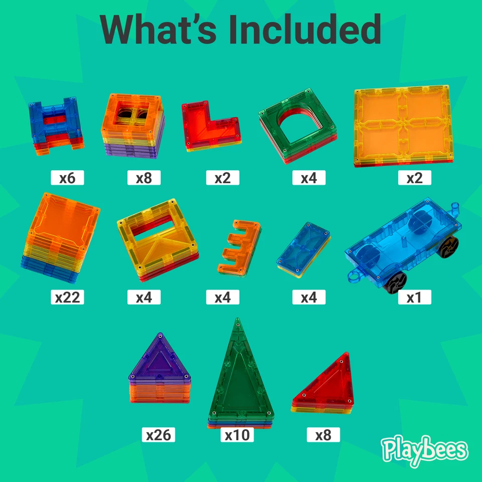 Playbees Magnetic Building Tiles 100 Piece Set Magnet Building Blocks for Kids - Image 3 of 4