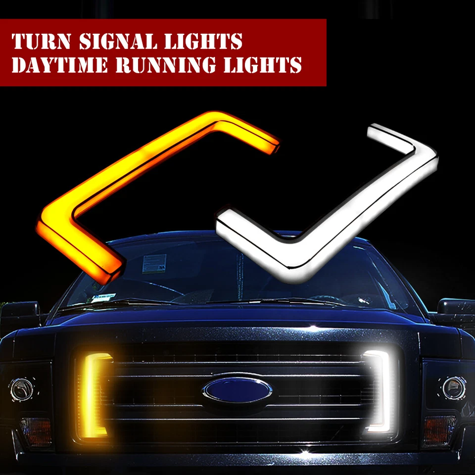 Front Grill LED Switchback Amber Signal Daytime DRL Light For 2009-14 Ford F-150 - Image 3 of 4