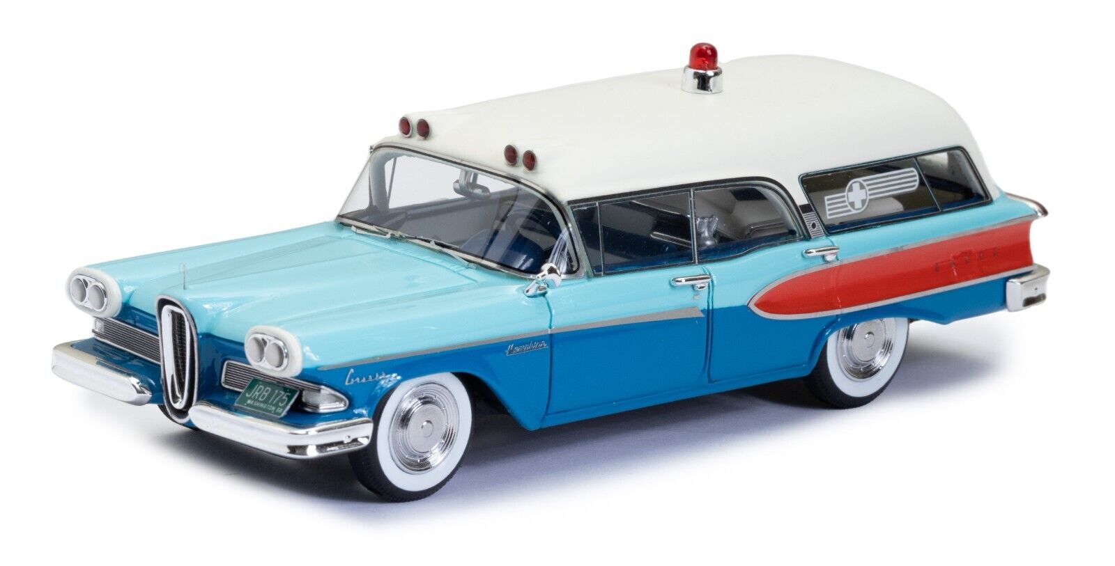 New ESVAL 1958 Edsel Corsair Ambulance Memphian Coachwork Blue, Red & White 1/43