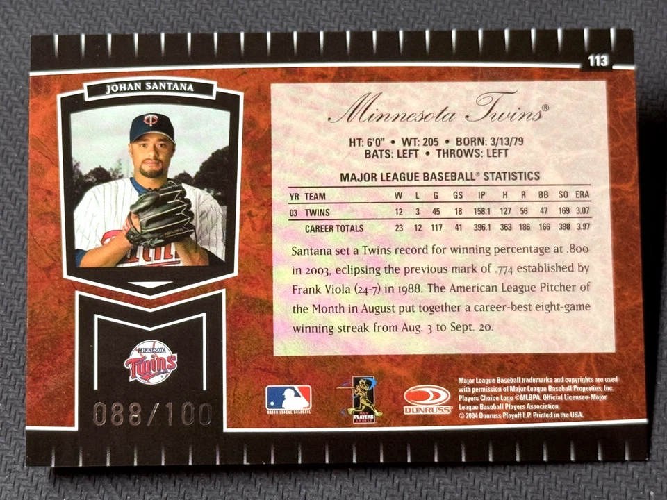 2004 Leaf Certified CUTS FOIL REFRACTOR Johan Santana 088/100 - Image 3 of 3