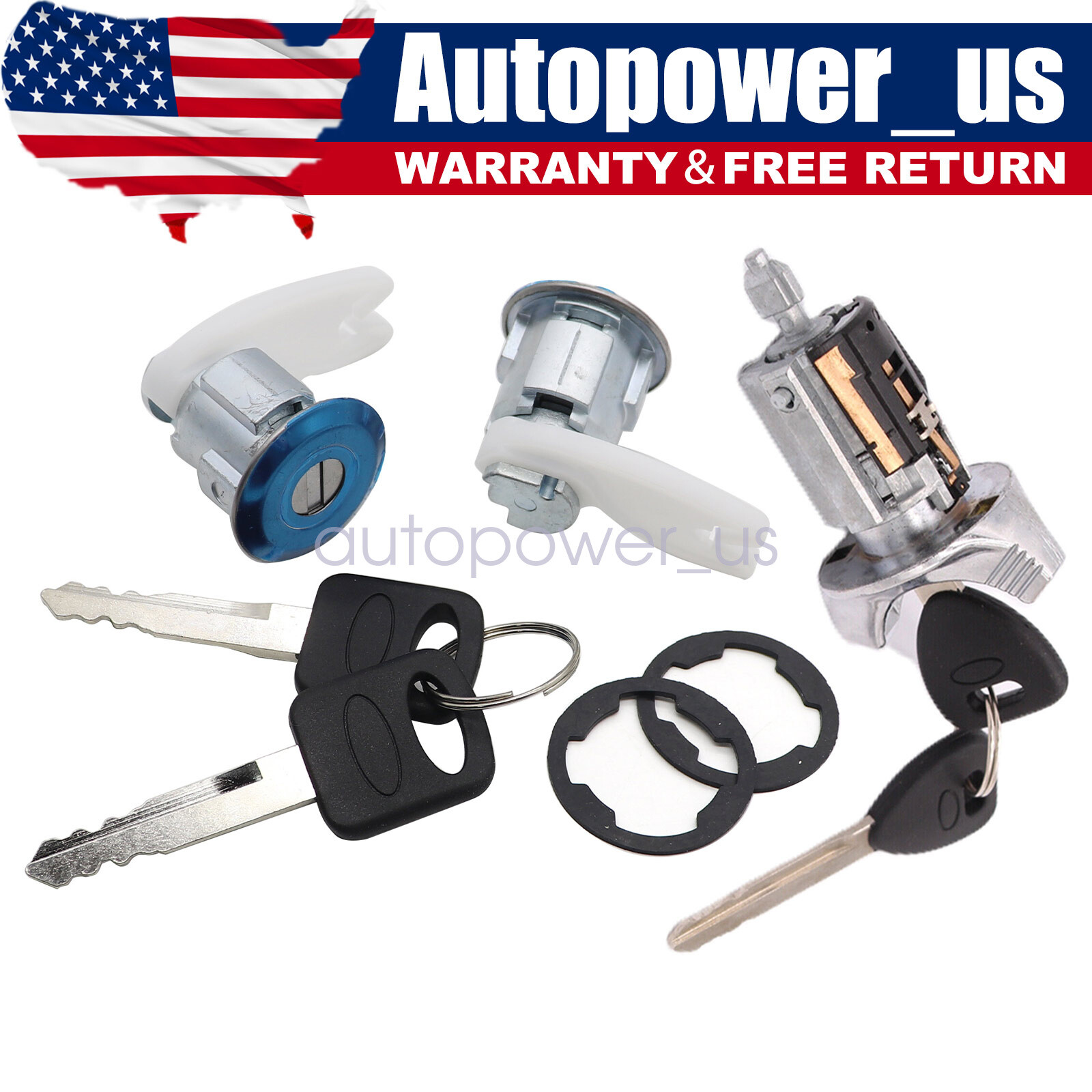 For Ford Ignition Switch Lock Cylinder + Pair (2) Door Lock Cylinder W