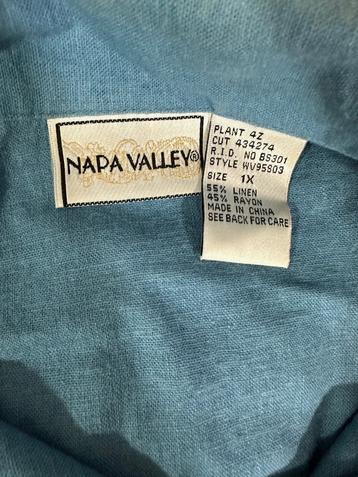 NAPA VALLEY Camisa Manga Corta Mezcla Lino Azul Mujer 1X Foto 4 de 4