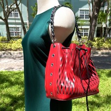 Sonia Rykiel Red Le Baltard Bucket Bag Purse Leather Chain Strap Grommets Lined