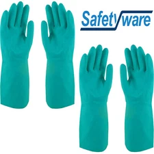 2 Pair Safetyware Chem-Pro Heavy Duty Chemical Cleaning Long Nitrile Work Gloves