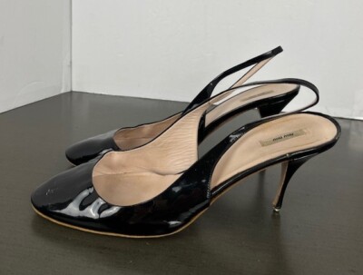 Miu Miu leather Slingback heels shoes size 41 blackpatent Vero