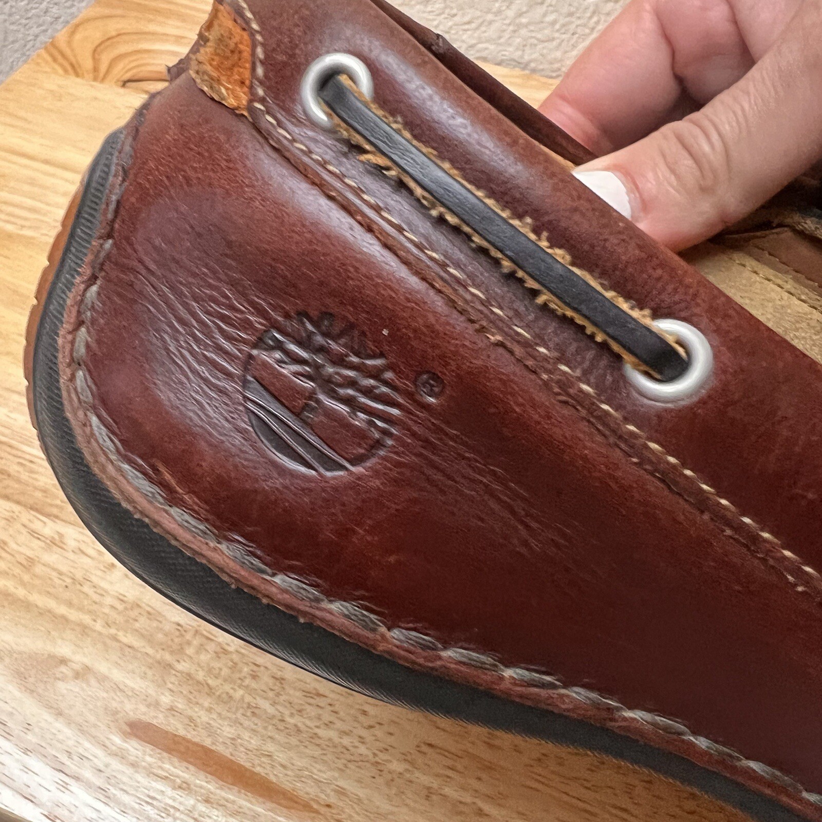 Timberland Annapolis 2 Eye Moc Toe Men's Rootbeer Leather Boat Sz 10 image 5