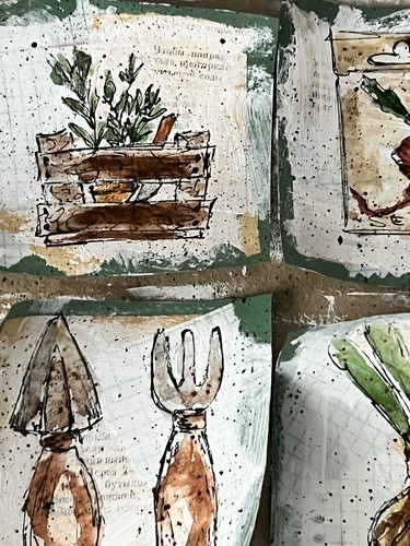 Garden Painting Miniature Framed Art Set Of 6 Original Signed Art Gardening Tool - Picture 7 of 21