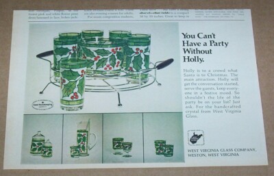 1974 print ad - West Virginia Glass Christmas Holly glassware Weston advertising