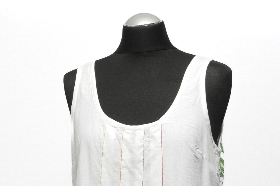 Desigual Ladies Vest Top XL White Colorful Patterned Crew Neck 2lagig