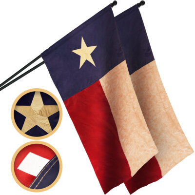 2 Pack: Texas Tea-Stained Flag 2x3 Ft Pole Sleeve Embroidered 420D Polyester