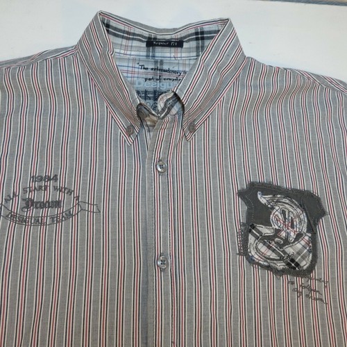 DESIGUAL Designer TEAM ALL START WITH A DREAM STRIPED LONG SLEEVE SHIRT Mens XXL - Picture 2 of 4