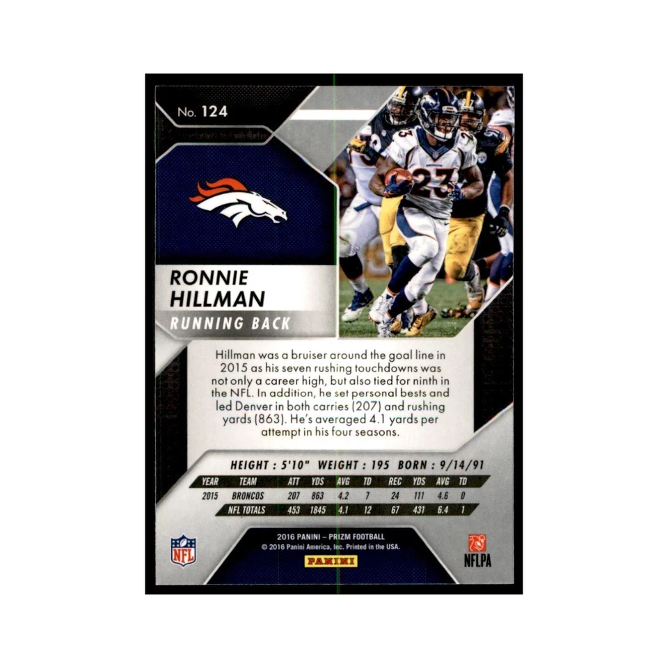 2016 Prizm Ronnie Hillman Football Cards #124 - Image 2 of 3