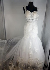 White Lace Mermaid Wedding Dress Adjustable Corset Back Lace Straps Small
