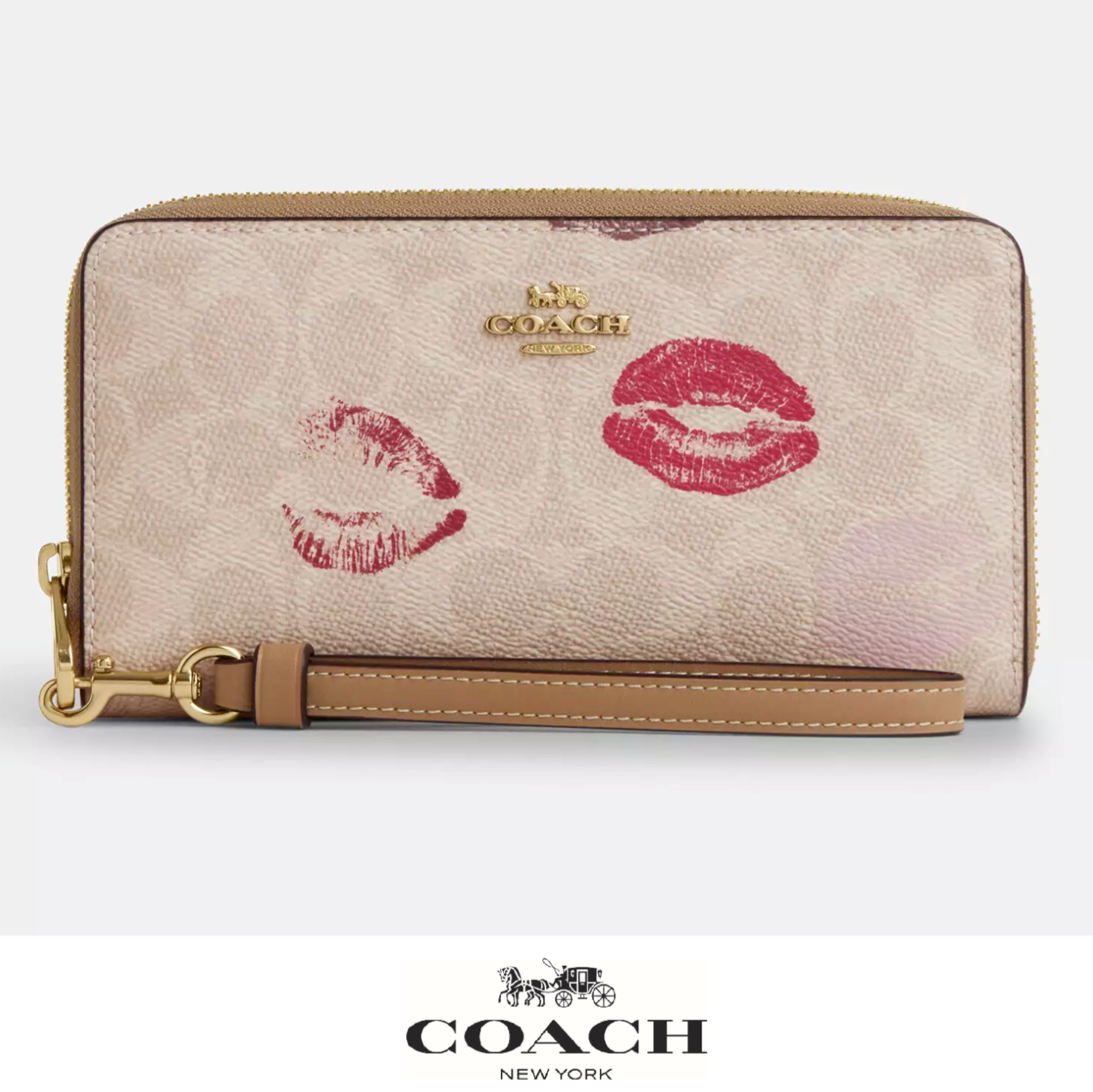 NWT Coach Zip Around Wallet Lips Print Style CZ955 Chic Compact Design
