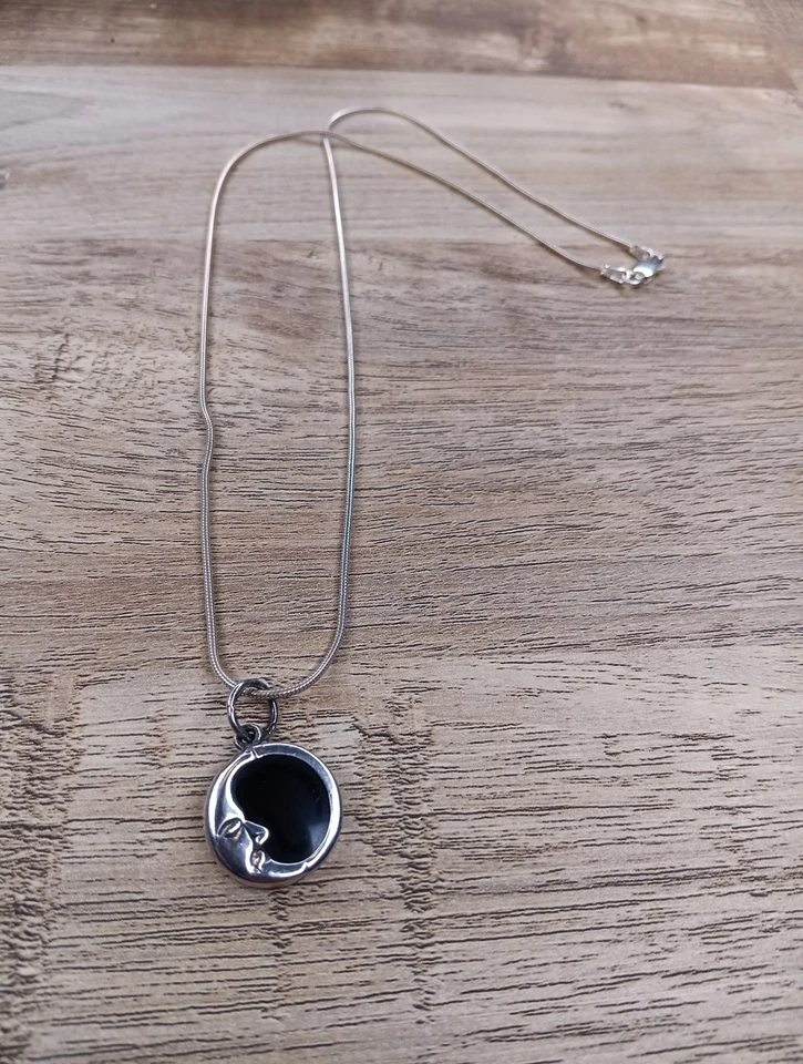 Kabana Cresent 月亮和黑色玛瑙镶嵌项链绝对华丽链条更换 — 第 2/4 张图片