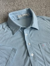 Criquet Polo Shirt Blue Striped Poly Cotton Spandex Men  s S Logo  stain 