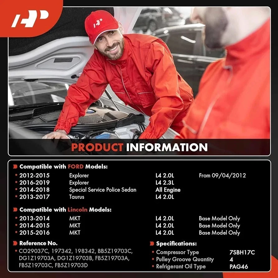 交流电压缩机带离合器,福特探险者 12 - 19,金牛座 13 - 17 和林肯 MKT 13-16 — 第 2/4 张图片