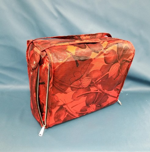 VTG Gerber Hankscraft USA Red Floral Vinyl Fold Away Portable Bassinet EUC