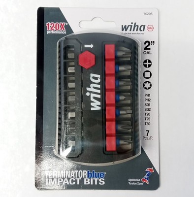 WIHA 70298 Bit Buddy 7 Piece Terminator Blue Impact Screw Bits 2'' Long