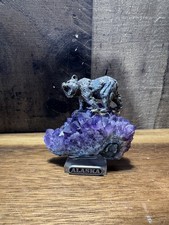 Alaska Bear Pewter on Amethyst Crystal Cluste...