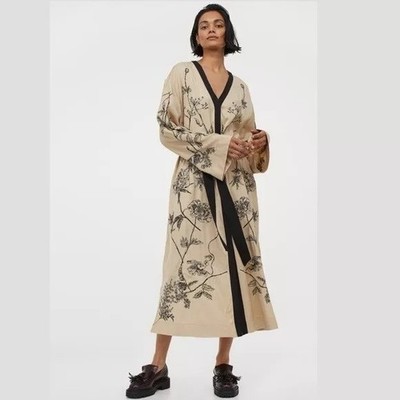 H&M LIMITED EDITION EMBROIDERED KAFTAN DUSTER MAXI SHIRT DRESS SIZE S