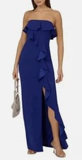 Adrianna Papell Gown Size 14 Royal Sapphire Blue Strapless Stretch Crepe Column