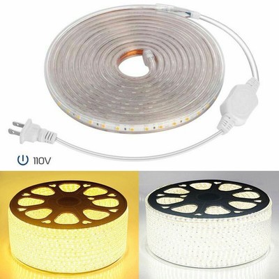 110V LED Strip Light SMD 5050 Flexible Tape Home Outdoor Lighting Rope + US Plug