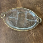Anchor Hocking Mayfair Open Rose Clear  Depression Glass Oval Platter W/ Brass