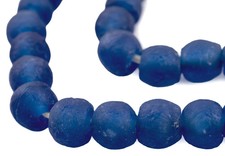 Blue Recycled Glass Beads 18mm Ghana African Sea Glass Round Large Hole Handmade