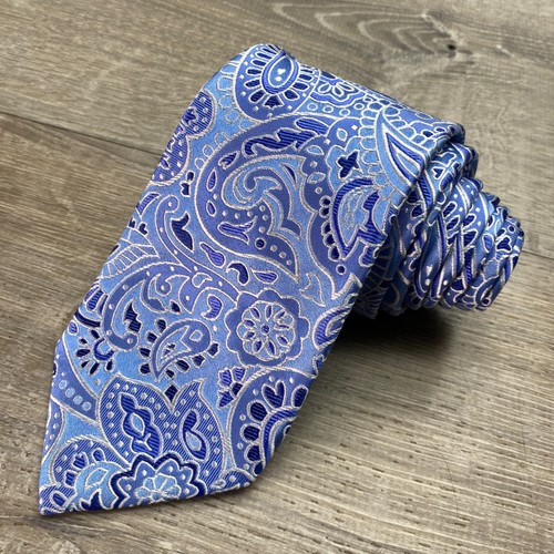 Countess Mara Tie Mens Blue Silver Paisley 100% Silk Handmade Formal Necktie