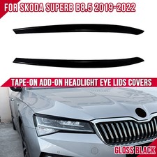 1 Pair Headlight Eye Lids Covers For Skoda Superb B8.5 2019-2022 Gloss Black