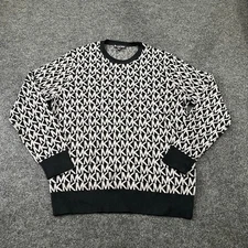 MICHAEL KORS Logo Jacquard Merino Wool Sweater Men's Size M Black