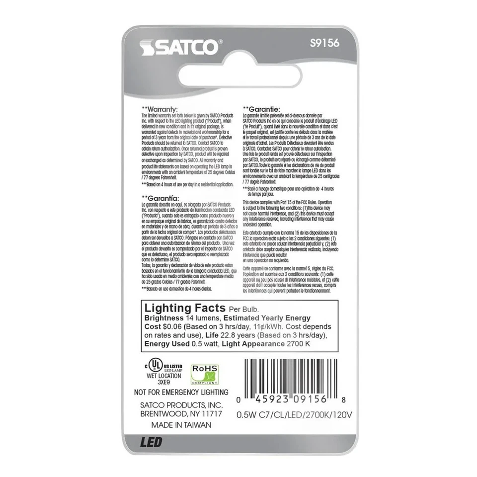 0.5 Watt LED - C7 - Clear - 2700K - Candelabra base - 120 Volt - Carded - 12-Pac - Image 4 of 4