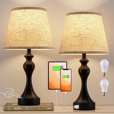 Dimmable Touch Lamps Set of 2 with USB Ports for Bedroom  Nightstand