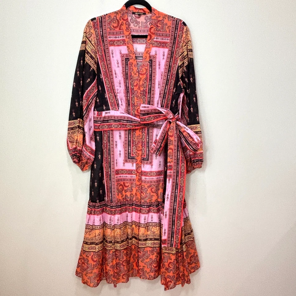 Vestido Kobi Halperin Diana Paisley Midi Mujer XL Algodón Botón Frontal Arte Bohemio Foto 2 de 4