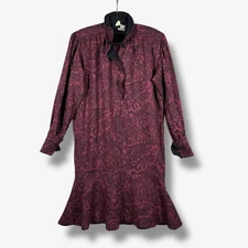 Vintage Kenzo Paris Paisley Dress Womens S Red Wool Drop Waist Retro Flapper