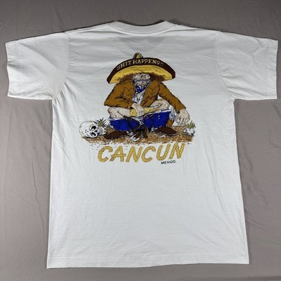 Vintage Cancun T-Shirt Mens X-Large White  Sh*t Happens  Naughty Humor Mexico