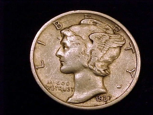 1937-S  Mercury Dime, Very Fine Grade.