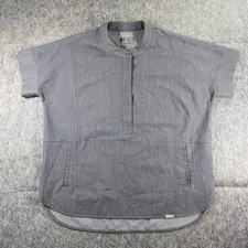 Figs Women's Large Half Button Up Scrub Top Gray Short Sleeve Nurse W20SW1017