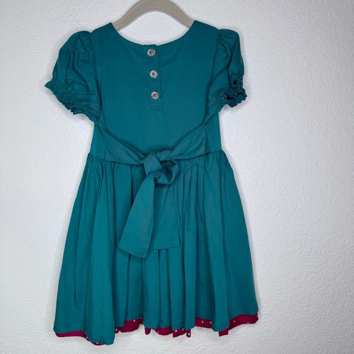 NEW Finding Foxtale Girl Seasons Greetings Dress Size 4 Teal Pink Twirl Holidays - Picture 6 of 10