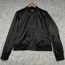 Ladies City Streets Lightweight Satin Bomber Jacket Sz L Black Edgy Trendy