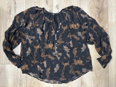 Rails Indi Blouse Top Viscose Diffused Sandstone Black Brown Size Large