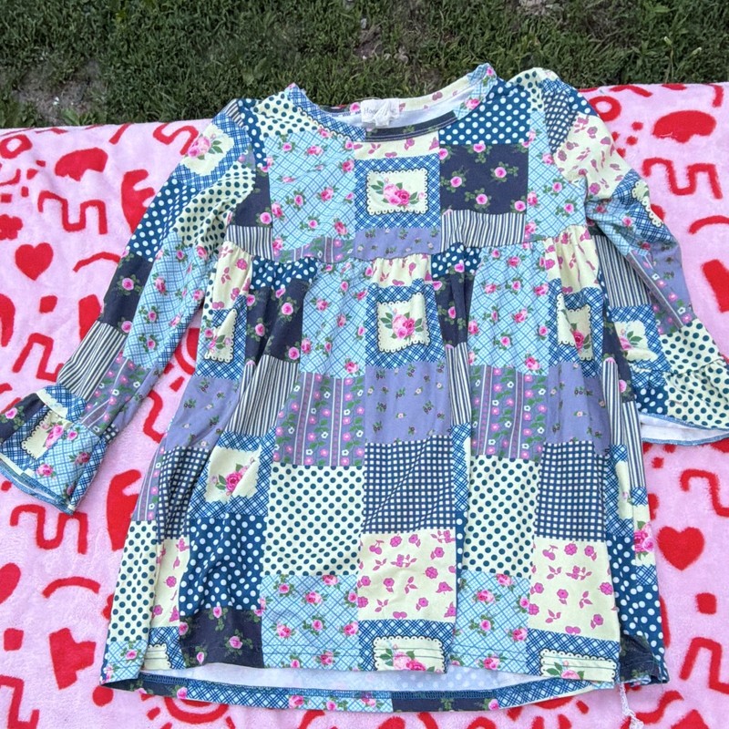 Honeydew Girls Patchwork Tunic Shirt Long Sleeve Round Neck Pullover 7-8T